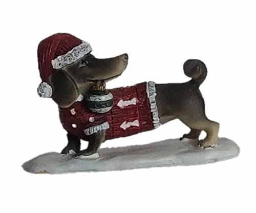 ES Deko Figur Weihnachtsdackel mit Mütze und Pullover, ca. 7,5 cm, Dekoration Figuren Tiere Dackel Hund