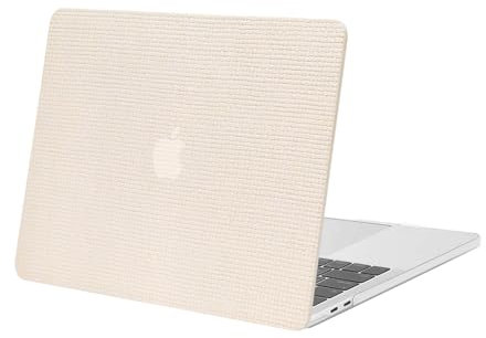 MOSISO Hülle Kompatibel mit MacBook Pro 13 M2 M1 2024-2016 A2338 A2251 A2289 A2159 A1989 A1706 A1708, Anti-Fingerabdruck Quadratisches Raster PU Leder Beschichteter Kunststoff Hartschalen, Beige