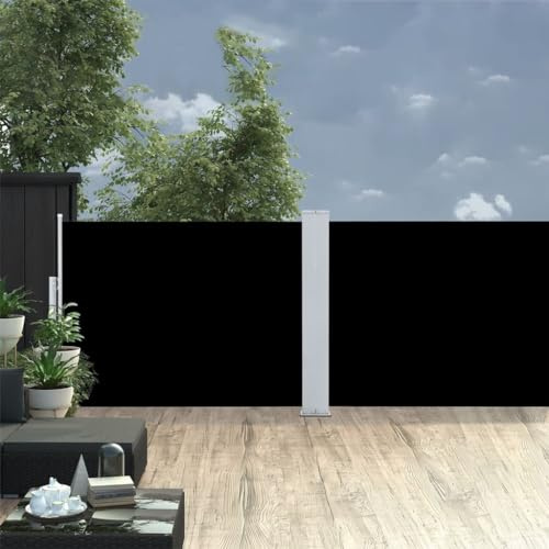 AUVYI Garten-Seitenmarkise aus 100% Polyester mit PU-Beschichtung 100x1000 cm Schwarz Seitenmarkise Terrasse Seitenmarkisen Zum Ausziehen Windschutz Fuer Balkon Sichtschutz für Terasse