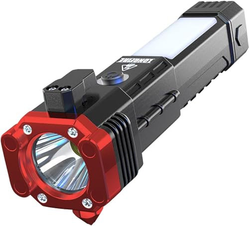 Froon Linterna LED táctica recargable multifuncional con imán, linterna táctica súper brillante con banco de energía, linterna de emergencia para coche con martillo de seguridad para coche y cortador