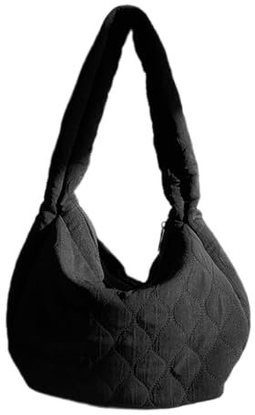 LERONO Taschen für Frauen, gesteppte Knödeltasche, modische Tasche, große Kapazität, Umhängetasche, vielseitige Reisetasche für Damen, Mädchen, Nylon-Einkaufstasche, Schwarz