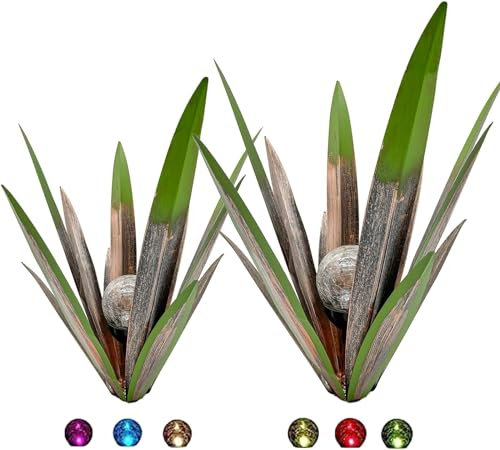 Arte de jardín de plantas de agave de metal, paquete de 2 escultura rústica de tequila grande, plantas de agave de metal rústico, adornos para el hogar, para estacas de patio, figuras de jardín, patio