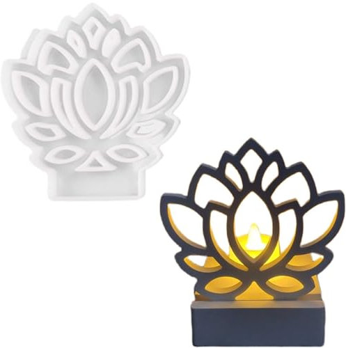 ALEFBET Silikonformen Gießformen Kerzenhalter, Neue Ideen Silikonform Kerzenhalter, Kombiniert Silikon Gießform kerzenhalter, Gipsformen zum Gießen (Einsatz - Lotus)
