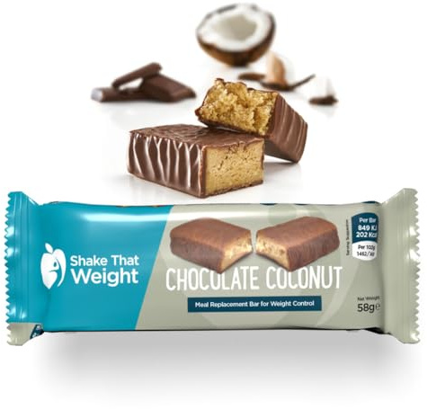 Shake That Weight Chocolate Coconut Meal Bars, 13.9g Protein, Gluten-Free, Low Sugar Meal Replacement Bars for Weight Loss, High Fibre, Vegetarian
