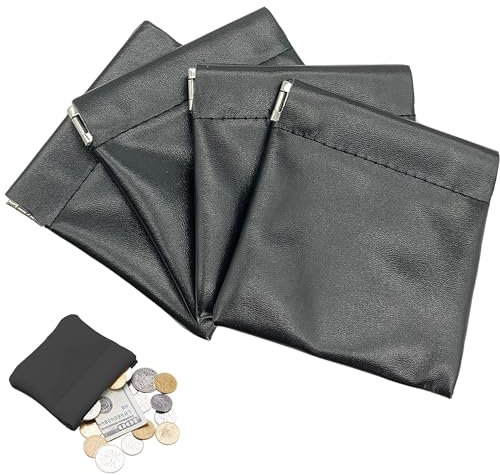 OHYER 4 pièces Portefeuille Homme Sac de Rangement d’Écouteur Porte Monnaie Fermeture Ressort Monnaies Éclair de la Corte Clé de Change Carte de Visite Casque d'affaires Travelling Noire (8 * 8)