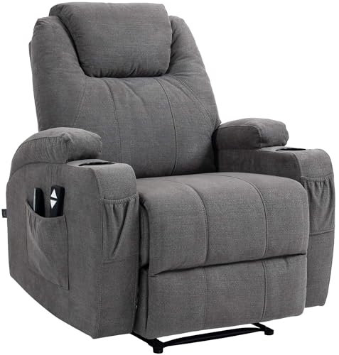 CLP Sessel Hepler Mit Massagefunktion I Verstellbare Rückenlehne Mit Fußstütze Und Getränkehalter I TV-Sessel Mit Wärmefunktion Und Remote, Farbe:grau, Material:Stoff