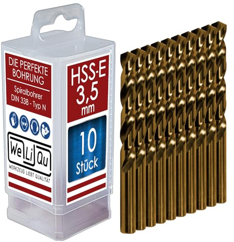 WELIQU 10 Stück HSS-E Kobalt-Spiralbohrer Ø 3,5 mm, geschliffene, selbstzentrierende Präzisionsbohrer für die Metallbearbeitung