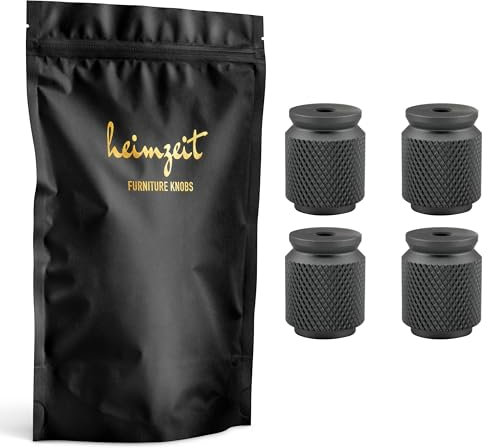 heimzeit Schrankknöpfe für Türen, Schubladen und Kommoden aus hochwertigem Aluminium [4 Stück, Geriffelt] Farbe: Dunkelgrau, Stilvolles Design, Möbelknöpfe mit Einlochgriff und Schrauben
