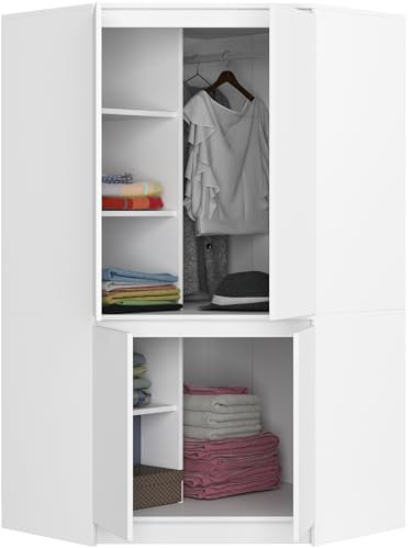 BDW - Eckschrank Schlafzimmer - Kleiderschrank Groß - Schrank 100 cm breit, 180 cm hoch - Eckkleiderschrank mit Kleiderstange und Einlegeböden - Kleiderschrank Weiß