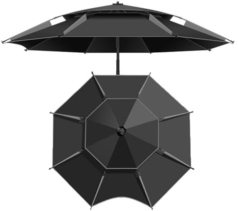 Sombrilla de playa shade Parasol Pesca de aire libre protección contra lluvia Sombrilla de Protección UV Doble Transpirable sombrilla de jardín Plegable(Black gray,200cm)