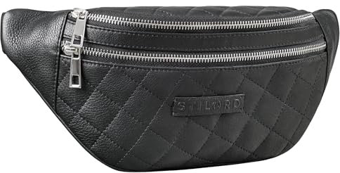 STILORD 'Azul' Premium Bauchtasche Leder Damen Herren Mit Rautensteppung - Retro Vintage Festivaltasche - Modisch Gesteppte Gürteltasche Echt Leder - Stylische Hüfttasche, Farbe:schwarz
