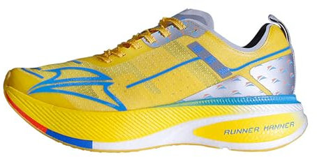 RUNNER MANNER Carbon Plate Running Shoes for Men – Cushioned, Lightweight, Breathable, Non-Slip Road Sneakers (US Size 6-11.5), Yellow, 8-9
