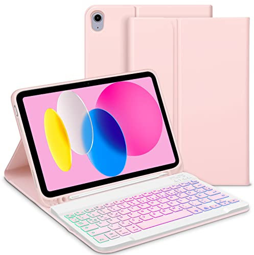 Bettdow für iPad A16 11. Generation 2025/10.Generation 2022 Tastatur Hülle, QWERTZ Layout Abnehmbarer Beleuchtete Tastatur, Hülle mit Stifthalter für iPad 10.Gen 10,9/ 11.Gen 11, Rosa