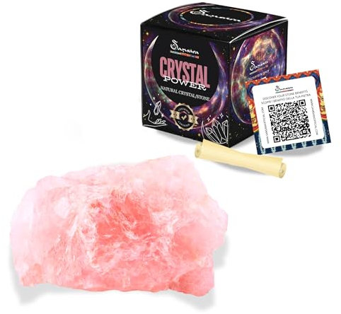 SAMSARA - Pietra Grezza QUARZO ROSA Naturale con Confezione Regalo e Foglietto Informativo | Cristalloterapia, Reiki | Cristallo Energetico Meditazione e Decorazione (Quarzo Rosa)
