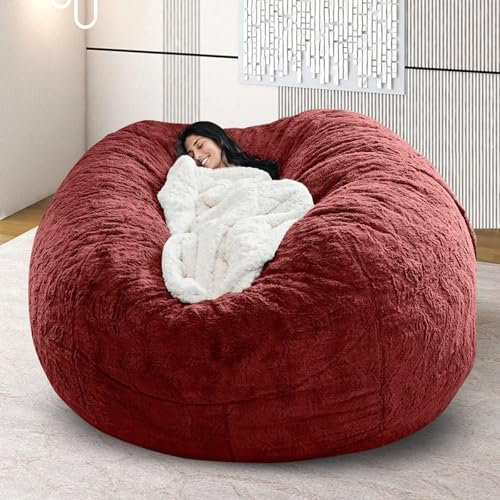 Riesiger, Riesiger Sitzsack für Erwachsene Ohne Füllung, Riesiger Bezug für Stofftiere, Weicher Kunstfell-Bodenstuhlbezug für Wohnzimmer, Schlafzimmer, Studentenwohnheim(Wine red,4FT(135*65cm))