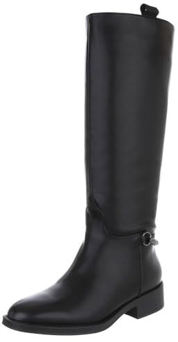 Ital Design Damenschuhe Stiefel Flache Stiefel, 5673-, Kunstleder, Schwarz, Gr. 39