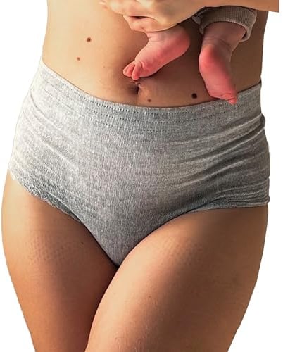 Lansinoh Post Birth Underwear 4 Pack - Soft Breathable Pants One Size Grey | High Waist, Non-Slip Support - C-Section Postpartum Friendly - Hospital Bag Maternity Essentials