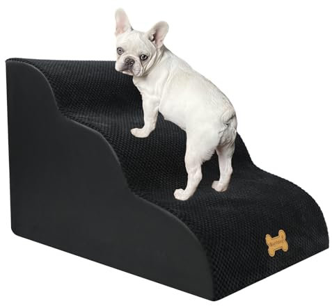 Nepfaivy Escaleras antideslizantes para perros y gatos pequeños, 3 escalones para sofá con espuma de alta densidad y funda extraíble, 60 x 40 x 40 cm, color negro