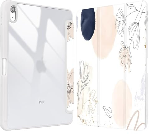 Vozehui 10.9 Zoll Hülle für Süße Rosa Blüten iPad 10th Generation 2022 mit Clear Back Shell mit Bleistifthalter, Tri-fold Stand Schutzhülle mit Auto Sleep Wake für iPad 10th Generation