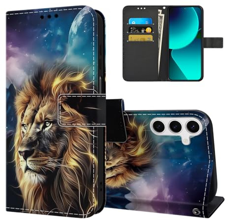Tveinan Handyhülle für Samsung Galaxy A56 5G Hülle, Premium PU Leder Klappbar Klapphülle mit Muster Schutzhülle Magnet Kartenfach Standfunktion Flip Case Handytasche für Samsung A56 5G - Löwe