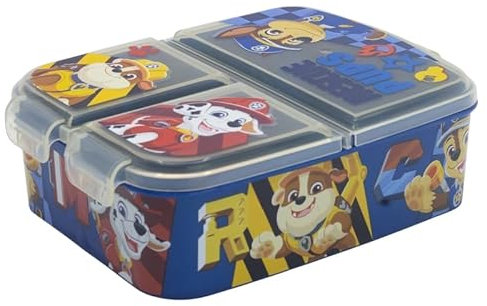 Premium Brotdose PAW PATROL BOY RESCUE PUPS Lunchbox mit 3 Fächern, Bento Brotbox für Kinder - ideal für Schule, Kindergarten oder Freizeit