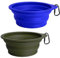 PetBonus Cuencos plegables para perros, 2 unidades, de silicona, para viajes, portátiles, a prueba de fugas, con mosquetón para perros y gatos, para agua y comida (verde militar, azul)