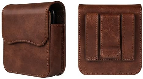 Galaxy Z Flip 7/6/5/4/3 Leder Gürteltasche mit Clip, Ledertasche mit Gürtelschlaufe Hülle Handyhalterung mit Kartenhalter Kompatibel mit Huawei Pura X/P50 Pocket/Pocket S/Moto Razr 60/50/40/Razr+