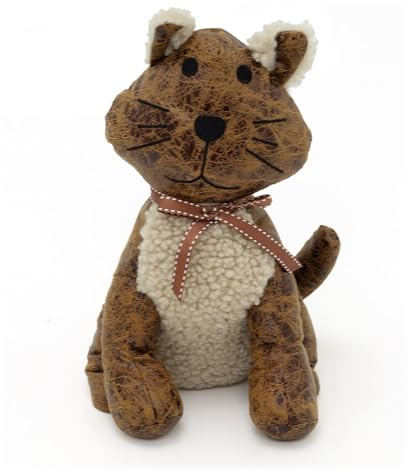 Chloe Cat Doorstop | Faux Leather Cat Door Stop with Ribbon | Cute Fabric Animal Door Stopper 1.5kg - 26cm