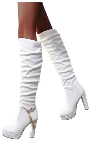 Hanraz Stivali sopra il ginocchio da donna con plateau gothic Thigh High Boots sexy in pelle con tacco alto, stivali da donna con tacco alto, taglia 37 – 43 EU, bianco., 41 EU