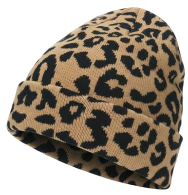 ASFWAGQ Strickmütze Leopard Mütze Damen Herren Wintermützen Leopardenmustert Warm Hut Kostüm Zubehör