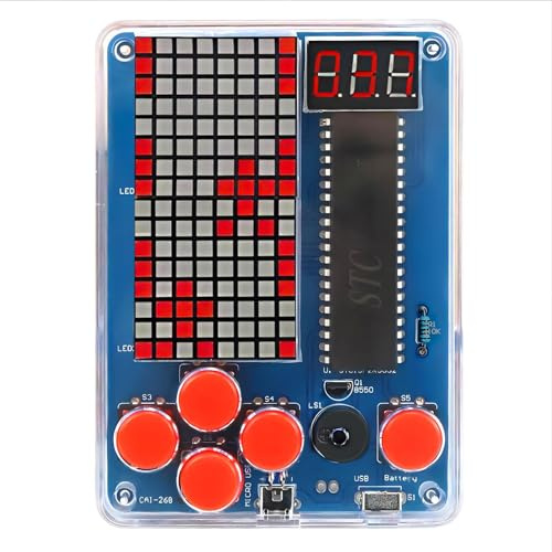 DIY Spielekonsole, Löten Elektronik Baukasten, Handheld Game Console | mit Vier Spielen, Acrylgehäuse, Löt Bausatz für Lernen und den Täglichen Gebrauch Geschenk