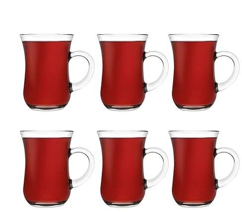 Queensway Home & Dining 145ml Turkish Tea Glasses, 6 Cups | KEYIF, Clear Sodalime Glass, Comfortable Handles, Elegant Classic Silhouette, Traditional Tea Service, Cup 7Dx7Wx10Hcm