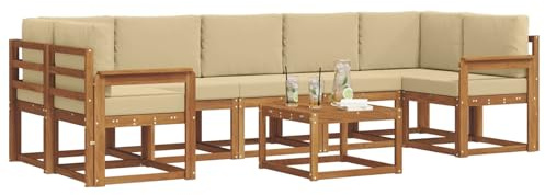 vidaXL Outdoor-Sofagarnitur mit Kissen 8 pcs Natur und Beige, Sofa-Set aus Akazienholz für draußen, modernes modulares Design, Loungemöbel für die Terrasse, Flexibles Garten-Sofa, Garten-Lounger