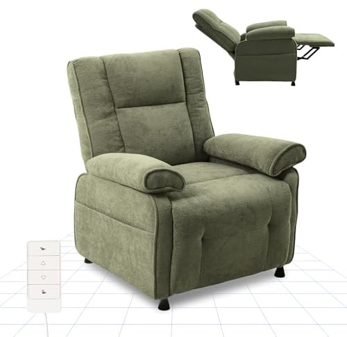 FLEXISPOT Recliner Chair Electric Armchair with Retractable Footrest, 2 Side Pockets, TV Reclining Sofa for Living Room Bedroom, Light Green