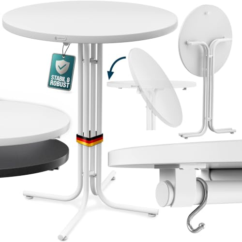 Casaria® Stehtisch 2er Set Klappbar Outdoor Gastro Bistrotisch 2X Haken Ø 80 cm Rund Witterungsbeständig Weiß Bartisch pulverbeschichtet Metall MDF