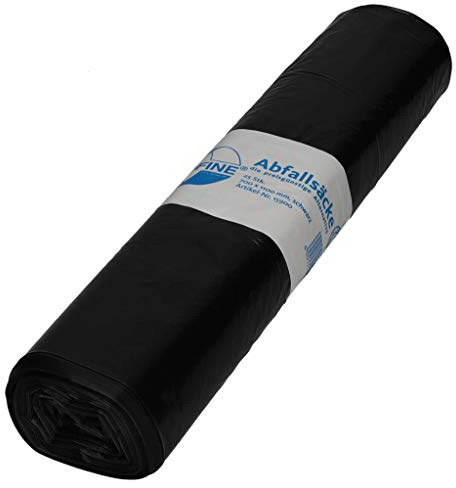 DEISS ECOFINE Abfallsäcke aus Recycling-LDPE, 120 l, schwarz, 25 Stück | Aus Recyclingmaterial für leichte bis mittlere Abfälle. 120 l Fassungsvermögen. 25 Stück pro Rolle