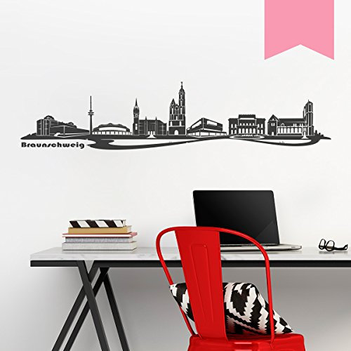 WANDKINGS Wandtattoo Skyline Braunschweig (mit Sehenswürdigkeiten und Wahrzeichen der Stadt) 80 x 18 cm Hellrosa - erhältlich in 33 Farben