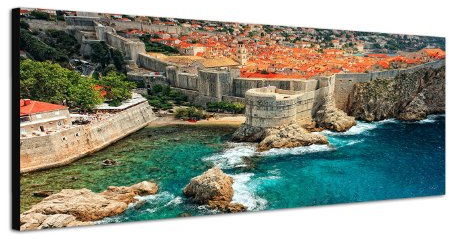 Paul Sinus Art Panoramabild auf Leinwand und Keilrahmen 120x40cm Kroatien Dubrovnik Städtchen Meer Berge