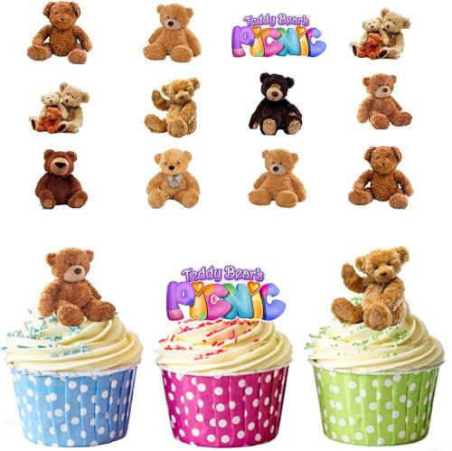 AK Giftshop PRE-Cut Teddy Bears Picnic - Edible Cupcake Toppers/Cake Decorations (Pack of 36)