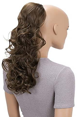 CAISHA 45cm Lang Haarteil Zopf Pferdeschwanz Haarverlängerung Mit Kordelverschluss Voluminös Gelockt Braun PH18