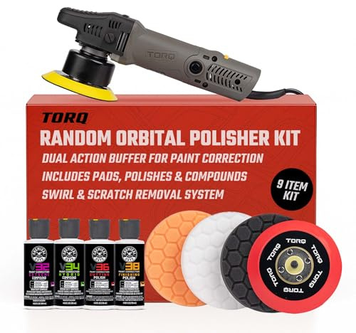 Chemical Guys TORQX Random Orbital Polisher, Pads, Polishes, and Compounds Kit - Car Polishing Kit Safe for Trucks, SUVs, Motorcycles, and More, 700W Motor, 8mm Orbit, 9-Piece Set