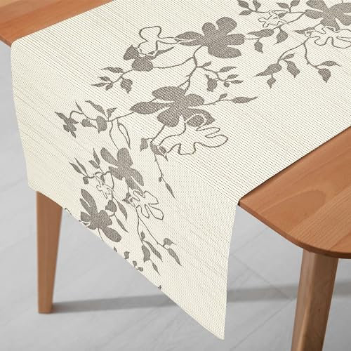 DecoHomeTextil Heimtextilmanufaktur Miami 3D Druck Tischläufer Tablerunner Breite 40 cm Länge und Farbe wählbar Champagner 40 x 340 cm