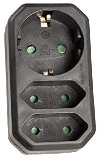 Multistecker Adapterstecker Schutzkontakt KINDERSCHUTZ Verteiler Mehrfachstecker (3-fach senkrecht Schwarz)