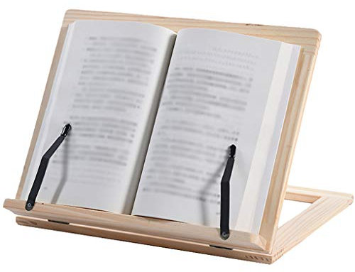 XiinxiGo Support de Livre Cuisine Tablette Ordinateur en Bois, Porte-Livre Pliable et Réglable en Bois avec 2 Clips,Beige,30.5 * 23.5 CM