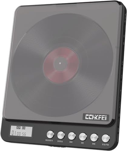 CCHKFEI Tragbarer CD-Player mit Bluetooth Wiederaufladbarer 2000mAh Akku, Discman CD Player Tragbar mit Lautsprecher Doppelte 3.5mm Kopfhörern Buchse Walkman für Kinder Papa Mama und Familie Geschenke