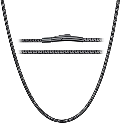 ChainsHouse Kette Edelstahl Damen Halskette 2mm Stabile Kette ohne Anhänger Herren Schlangenkette Schwarz Robuste Snake Kette 41cm Gliederkette Snack Chain Hip Hop Halsreif Halsschmuck für Tochter