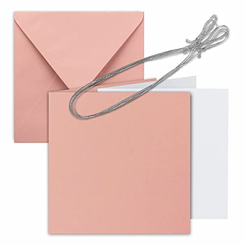 10x Quadratisches Faltkarten Set 15 x 15 cm - mit Briefumschlägen & Einlegeblätter & Schmuckband - Altrosa - für Einladungskarten, Hochzeit, Weihnachten - von Gustav NEUSER