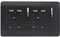 Trendi 2 Gang Artistic Modern Glossy Screwless Raised 13 Amp 240v Short 4 USB Type A Charging Points Double Chrome Switched Electrical Wall Plug Socket Matt Black - ART-SKT213USBMBK