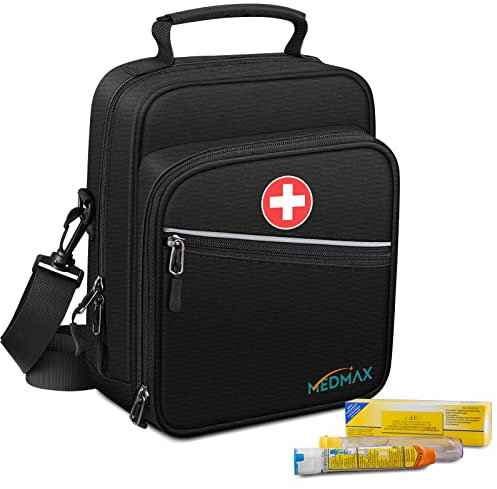 MEDMAX Sac messager à insuline, Étui de Voyage Refroidisseur d'insuline pour Diabétiques, Sac à Médicaments avec Bandoulière pour Stylos à Insuline, l'asthme, Auvi-Q et Fournitures Diabétiques, (Noir)