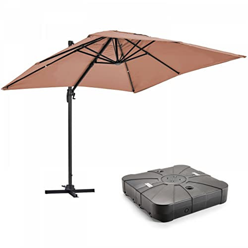 Oviala Parasol déporté 2x3 m et Dalle à Lester sur Roues Aluminium Taupe